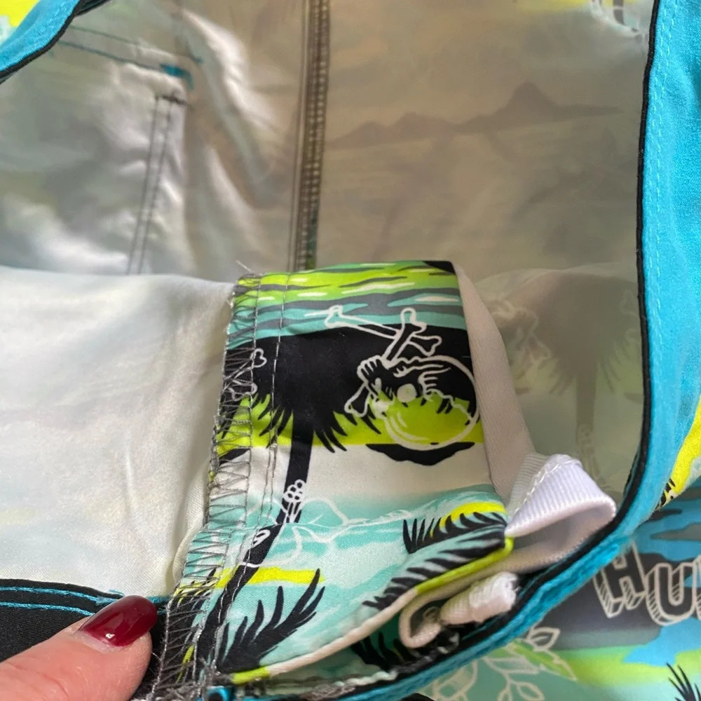 Hurley Boys Board Shorts Bathing Suit Pockets Tie Closure Palm Trees size 12 - Picture 4 of 12